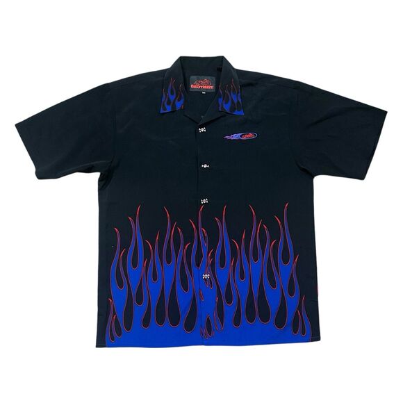 Vintage Easyriders Shirt Mens XXL Black Blue Flames Button Up Y2K Street Grunge - Picture 1 of 12